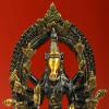 8" Small Eight Armed Goddess Varahi Seated on Kirtimukha Prabhawali Throne - Brass - Color Exotic Green Gold view 4