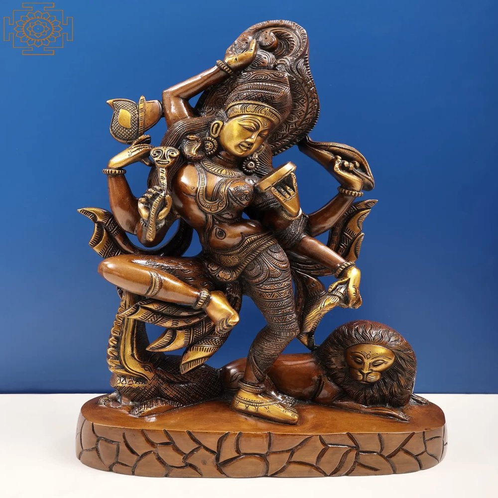 16" Dancing Ardhanarishvara (Shiva and Parvati) in Brass | Handmade | Made in India - Brass Statue - Color Amazing Double Chola