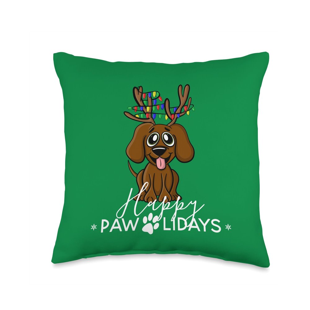 Chocolate Labrador Happy Pawlidays Cute Christmas Dog Lover Throw Pillow