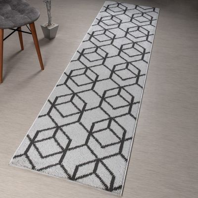 Custom Length, Non Slip Modern Geometric Carpet Runner Rug Mat for Entry Hallway Kitchen Laundry, 26 inch x 21 feet, Silver & Gray