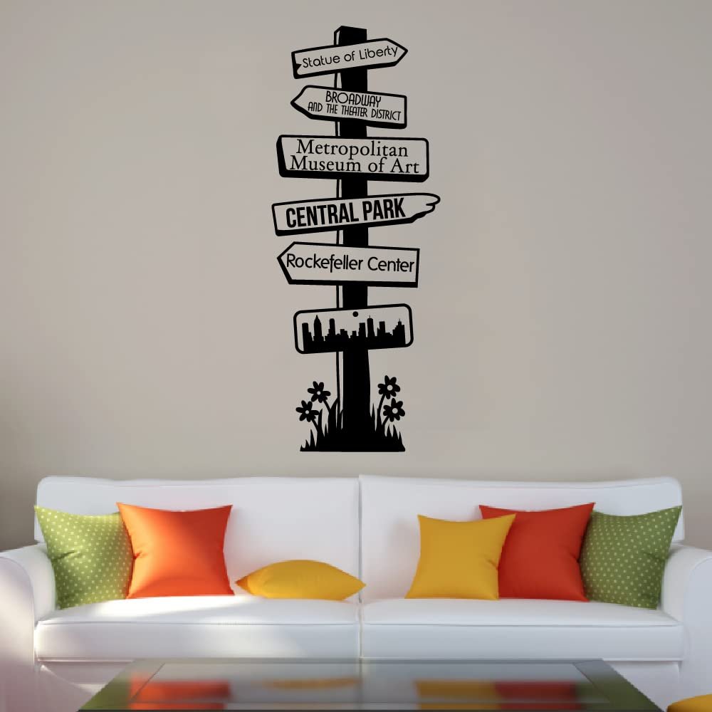 Statue of Liberty Central Park Rockefeller Center Metropolitan Museum of Art Pathway Signage Wall Sticker Art Decal Girls Boys Room Bedroom Living Room Home Room Decor Vinyl Size (40x16 inch)