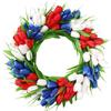 Artificial Tulip Wreath Door Front Wreath Flower Wreath Spring Wreath Wall Ornament for Outdoor Summer Home Decor - Red White Blue view 1