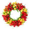 Artificial Tulip Wreath Door Front Wreath Flower Wreath Spring Wreath Wall Ornament for Outdoor Summer Home Decor - Yellow Red Green view 1