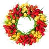 Artificial Tulip Wreath Door Front Wreath Flower Wreath Spring Wreath Wall Ornament for Outdoor Summer Home Decor - Yellow Red Green view 3