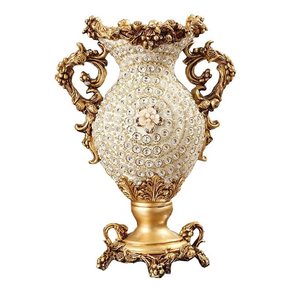 Elegant Large Flower Vases Table Centerpiece for Kitchen Dining Living Room Home Decor, European Retro Tall Big Resin Flowers Chinese Vases for Bedroom Decorations, White 18.11in 9.84in