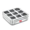 AVIAS 9 Square Stainless Steel Spice Box/Organizer with 9 Compartment/Masala Dani/Popula Dabba/Square Masala Box/Rust Resistant See-Through Lid with Unbreakable Acrylic Sheet/Design view 1