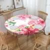Yaofuren Table Cloth Cover Floral Pattern, Elastic Edge,Waterproof Wipeable Table Cover for Picnic Party,Pastel Pink Mustard,for 22" to 27" Round Tables view 3