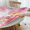 Yaofuren Table Cloth Cover Floral Pattern, Elastic Edge,Waterproof Wipeable Table Cover for Picnic Party,Pastel Pink Mustard,for 22" to 27" Round Tables view 4