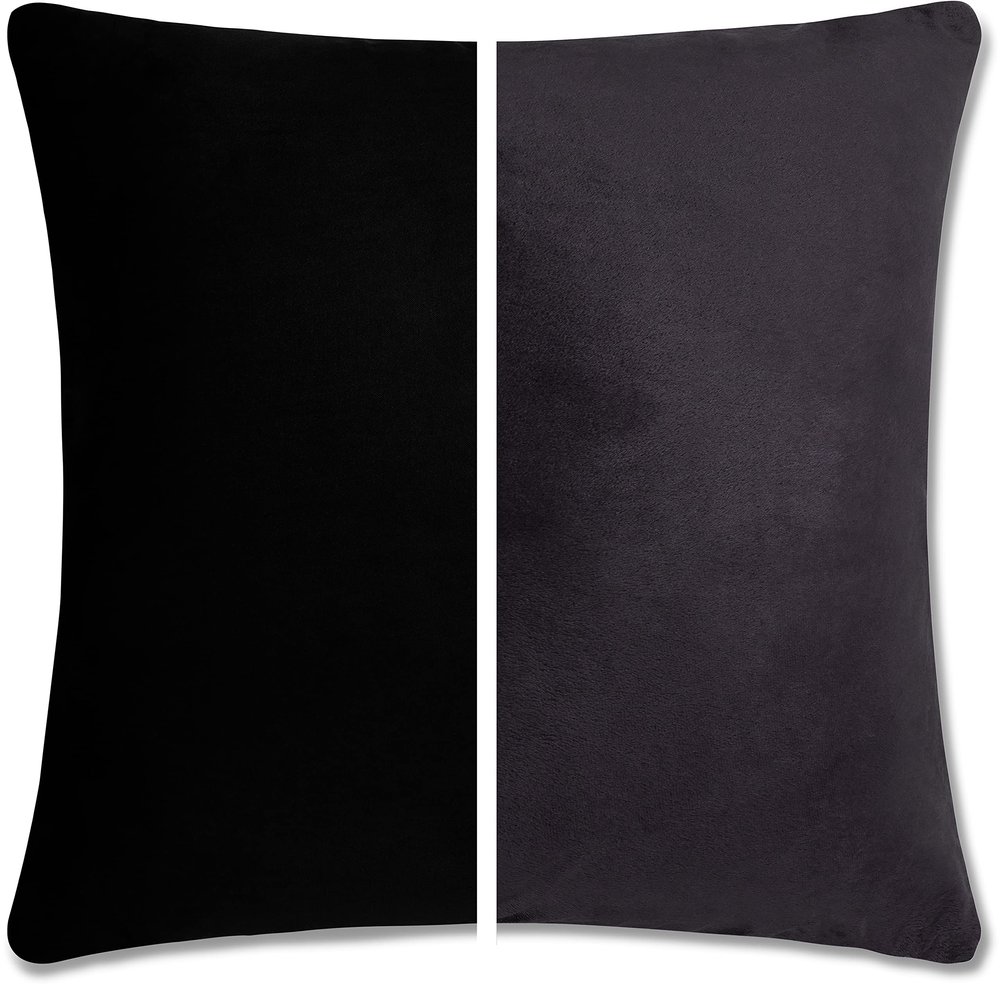 24" x 24" Throw Pillow - Stable Black 2 PCS / 4 Sided. Luxurious Premium Down Alternative Fill w/Reversible Cover Microsuede/Microplush Fabric. Forever Fluffy, Beautiful & Supportive. Soft & Comfy