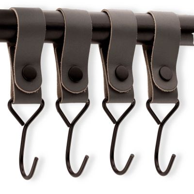 Brute Strength Leather Straps with Multiple Hooks - Mommy Hook, Stroller Clip, Bag Hook - Gray - Full Grain Leather