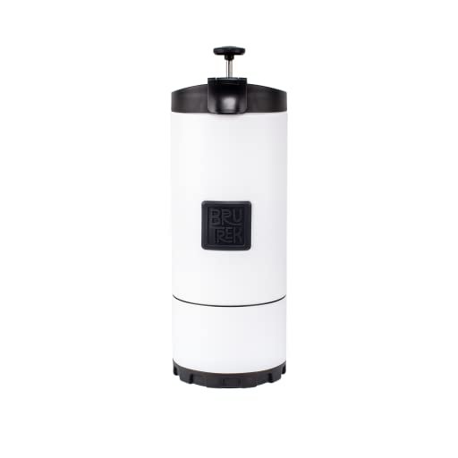 BruTrek by Planetary Design OVRLNDR Travel Coffee French Press, 24 fl.oz, Double Wall Insulated, Easy To Clean Removable Bottom, No Spill Lid, On The Go Coffee Brewing (Snowflake White)