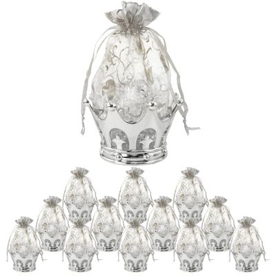 12 Pieces Fillable Silver Crown with Pouch Party Favors