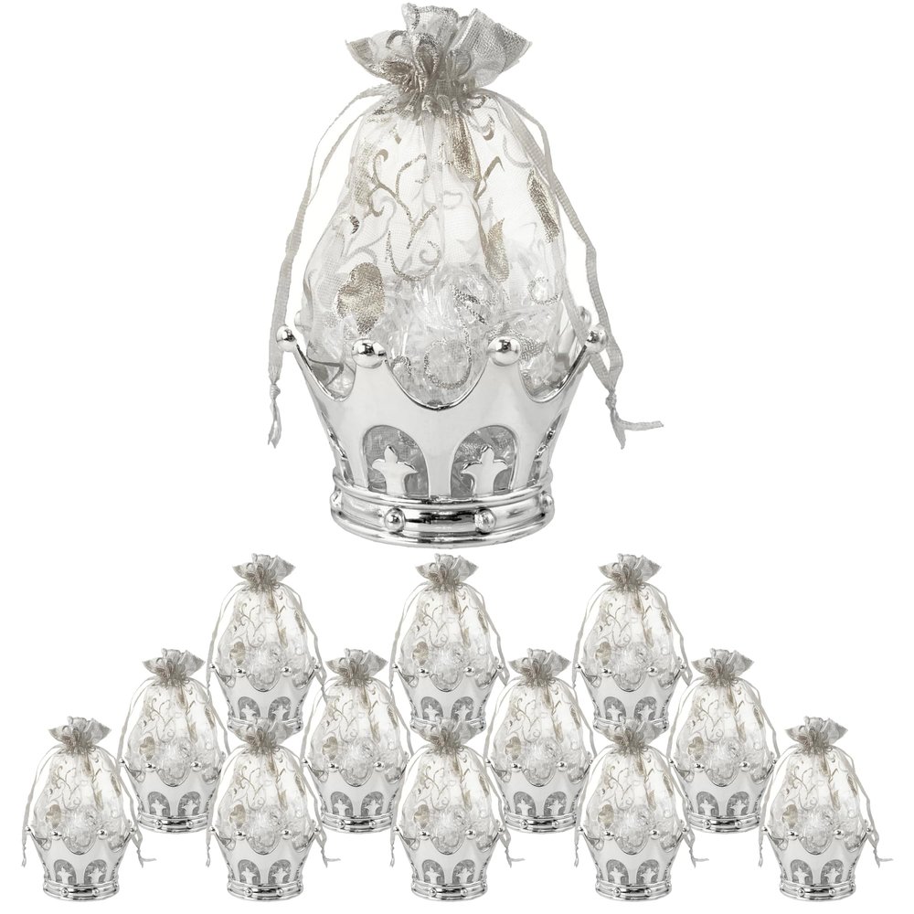 12 Pieces Fillable Silver Crown with Pouch Party Favors