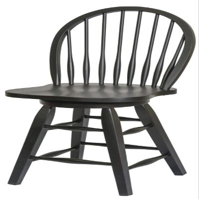 24" Solid Wood Black Windsor Swivel Counter Height Barstool with Straight Cut Leg Fully Assembled Lightly Distressed