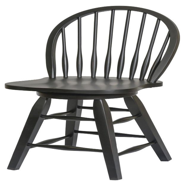 24" Solid Wood Black Windsor Swivel Counter Height Barstool with Straight Cut Leg Fully Assembled Lightly Distressed