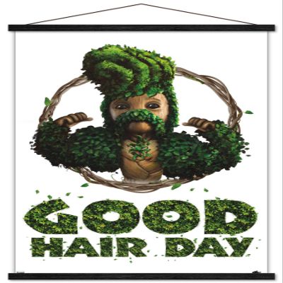 Trends International Marvel I Am Groot - Good Hair Day Wall Poster, 22.375" x 34", Premium Print and Black Hanger Bundle