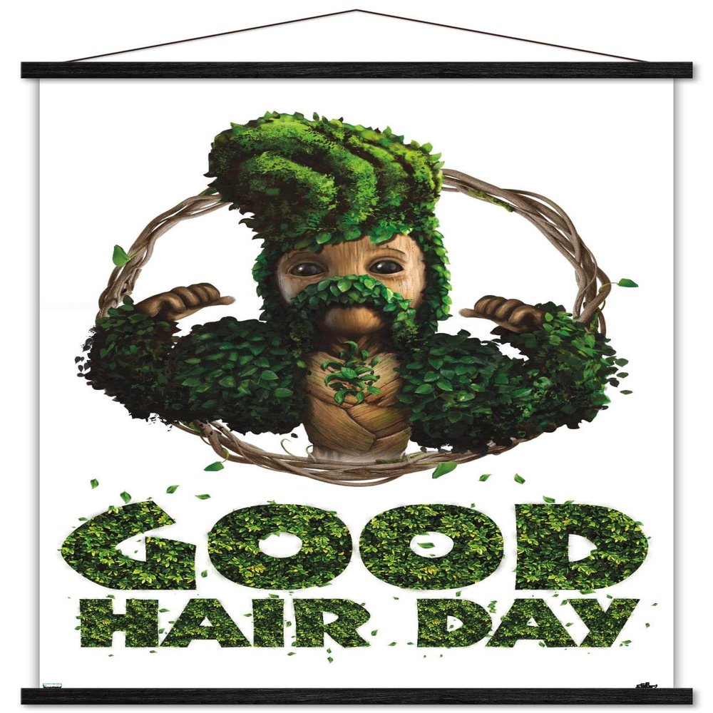 Trends International Marvel I Am Groot - Good Hair Day Wall Poster, 22.375" x 34", Premium Print and Black Hanger Bundle