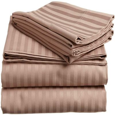 3PCs Bedding Sheet Set 400 Thread Count, 1 Piece Fitted Sheet 22" Deep Pocket All-Around Elastic and 2 Piece Pillowcases, Soft & 100% Egyptian Quality Cotton-Taupe Stripe,Twin-XXL Size.