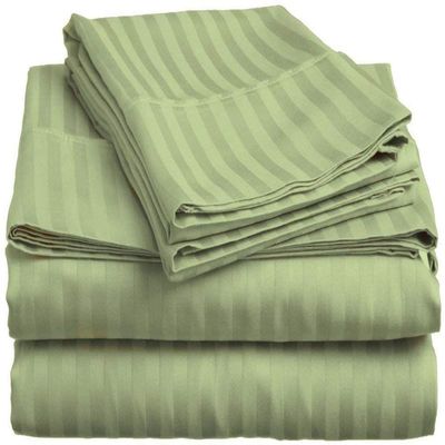 3PCs Bedding Sheet Set 400 Thread Count, 1 Piece Fitted Sheet 22" Deep Pocket All-Around Elastic and 2 Piece Pillowcases, Soft & 100% Egyptian Quality Cotton-Sage Stripe,Twin-XXL Size.