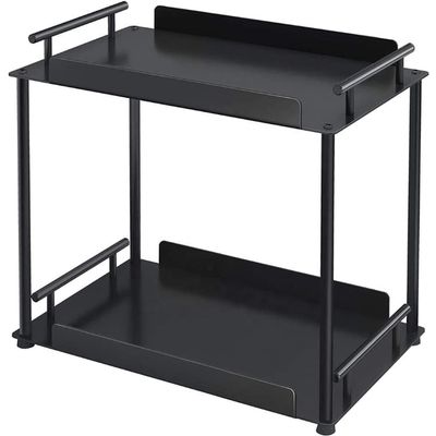 Pkfinrd Bathroom Over Toilet Storage Shelf, 2 Tier Standing Rack,Bathroom Organizer Countertop Storage Shelf Cosmetic Organizer Holder Kitchen Spice Rack (Color : Black)