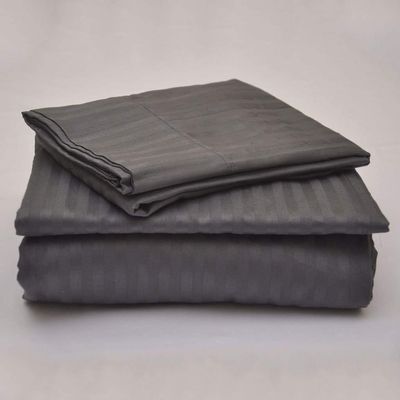 3PCs Bedding Sheet Set 400 Thread Count, 1 Piece Fitted Sheet 22" Deep Pocket All-Around Elastic and 2 Piece Pillowcases, Soft & 100% Egyptian Quality Cotton-Dark Grey Stripe,Full-XL Size.