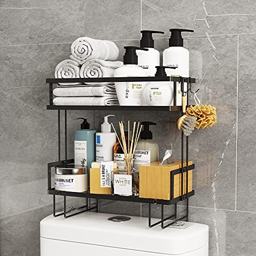 Pkfinrd Bathroom Over Toilet Storage Shelf, Bathroom Organizer, Above Storage Cabinet Restroom Paper Holder, No Drilling Space Saver with Wall Mounting (Color : Black)