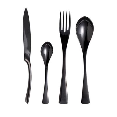 24-Piece Stainless Steel Flatware Set Mirror Polishing Black, Serive for 6 , Modern Silverware Set Include Knife/Fork/Spoon & Long Teaspoon Dishwasher Safe Cutlery