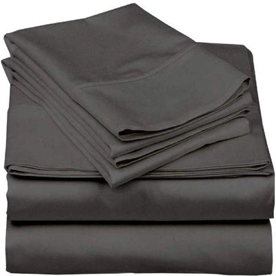 3PCs Bedding Sheet Set 400 Thread Count, 1 Piece Fitted Sheet 22" Deep Pocket All-Around Elastic and 2 Piece Pillowcases, Soft & 100% Egyptian Quality Cotton-Dark Grey Solid,Twin Size.