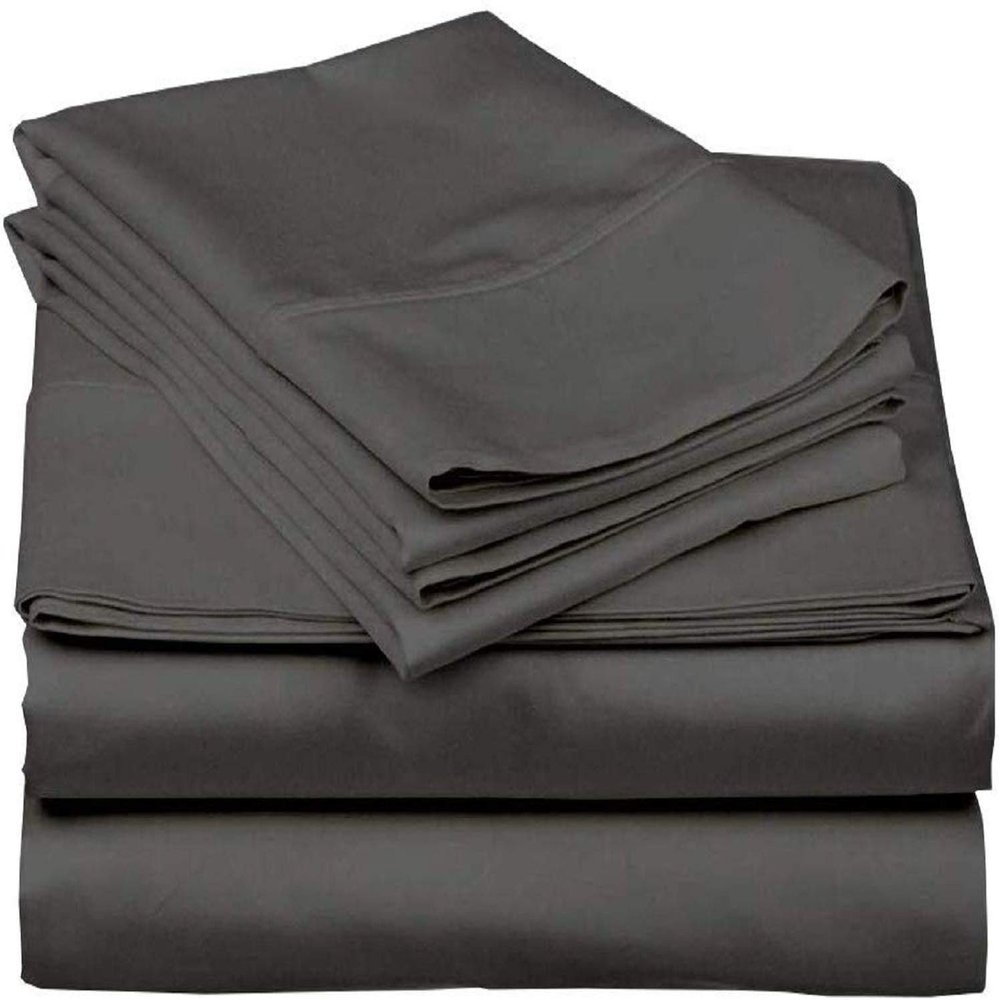 3PCs Bedding Sheet Set 400 Thread Count, 1 Piece Fitted Sheet 22" Deep Pocket All-Around Elastic and 2 Piece Pillowcases, Soft & 100% Egyptian Quality Cotton-Dark Grey Solid,Twin Size.