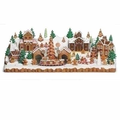 Roman 8.75" LED Musical Revolving Gingerbread Village, Amusements Collection Christmas Scene, Lighted Animated Holiday Decoration