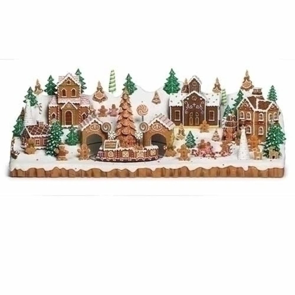 Roman 8.75" LED Musical Revolving Gingerbread Village, Amusements Collection Christmas Scene, Lighted Animated Holiday Decoration