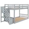 QVUUOU Twin Over Twin Floor Bunk Bed, Ladder with Storage (Gray + Pine) view 4