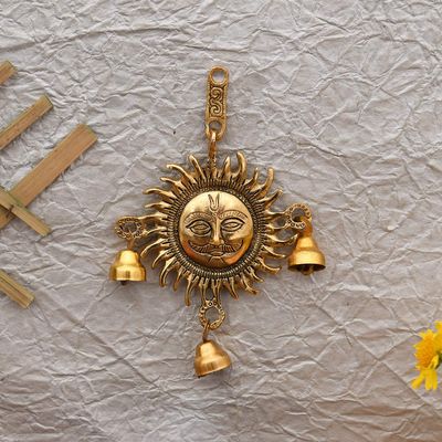Indian Metal Surya Dev Wall Hanging Showpiece Decorative Sun Idol Face Vastu Statue for Home Offices Decor Entrance (Size 8 x 5.5 Inches) By Indian Collectible