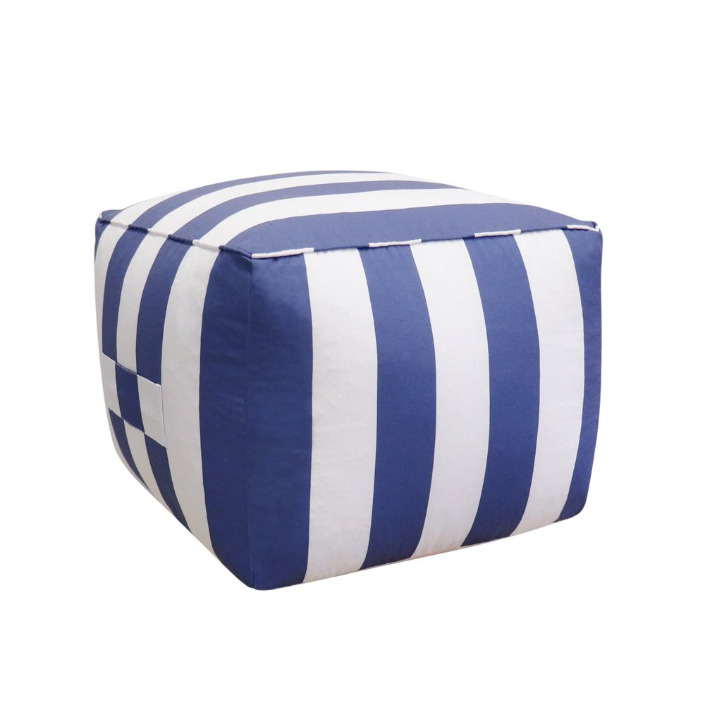 Unknown1 Galaxy White/Blue Striped Pouf Blue White Modern Contemporary Pattern Square Polyester Handmade