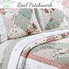 Embroidered Floral Scalloped Edge 100% Cotton Real Patchwork Quilt Bedding Set, Reversible Coverlet, Bedspread(Rose Tea, Queen - 3 Piece) view 2
