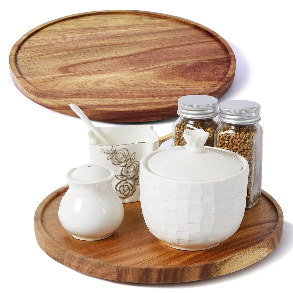 [ 2 Pack ] 12-inch Acacia Wood Lazy Susan Organizers, ACIAZAAZ Lazy Susan Turntable for Cabinet, Kitchen Turntable Storage for Table, Countertop, Pantry