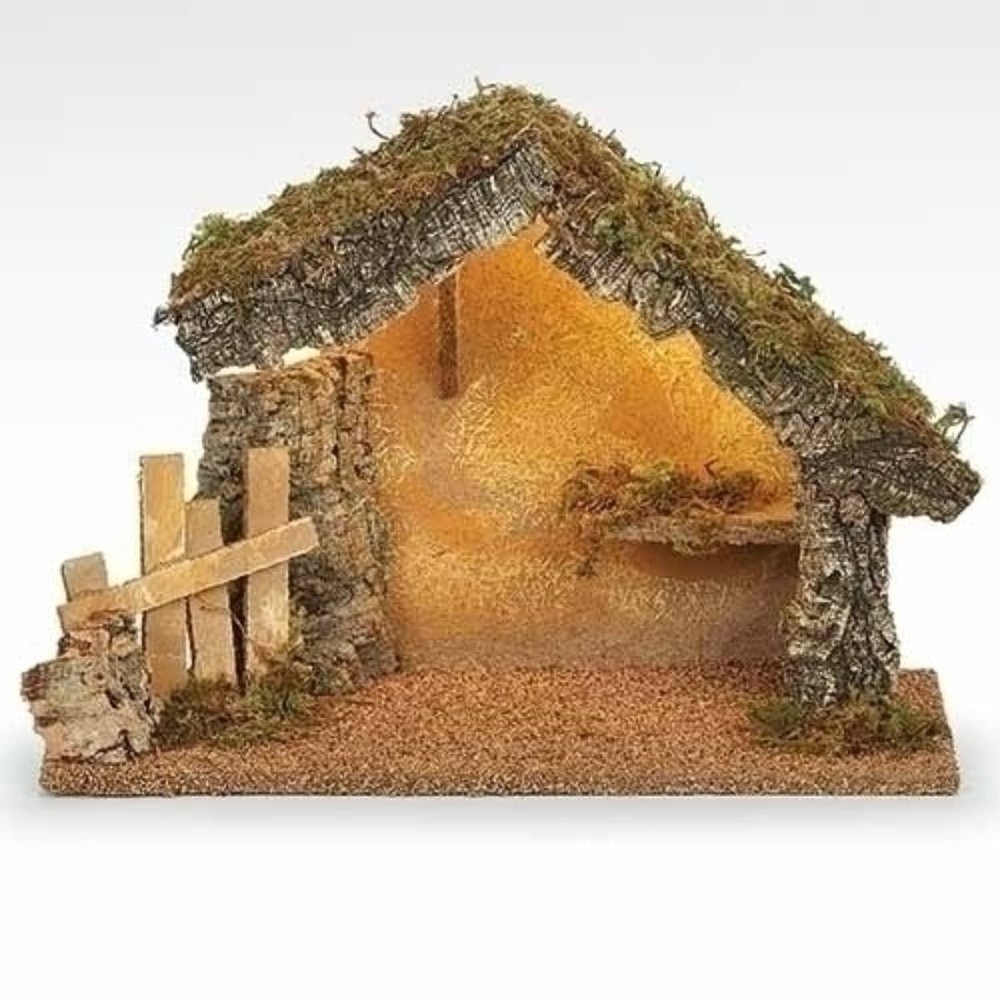 Fontanini by Roman, LED Lighted Italian Stable with Boards, 5" Collection, Nativity Stable, Made in Italy