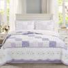 Light Purple Floral 100% Cotton Real Patchwork Reversible 3-Piece Queen Size Quilt Bedding Set view 1