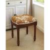 Unknown1 Caramel Magnolia Vanity Stool with Wood Stained Finish Brown Floral Transitional Pattern Linen Walnut Finish Solid Wood view 1