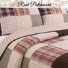 Cozy Line Home Fashions Hand Piecing Real Patchwork Brody Farmhouse Chocolate Plaid Striped Reversible Quilt Bedding Set, Coverlet Bedspread (Brown Grid, King - 3 Piece) view 2