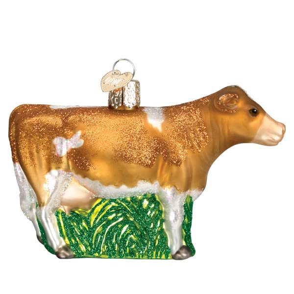 Old World Christmas Brown Dairy Cow Glass Blown Ornament for Christmas Tree, Handcrafted Holiday Decoration, Farm Animal Collection