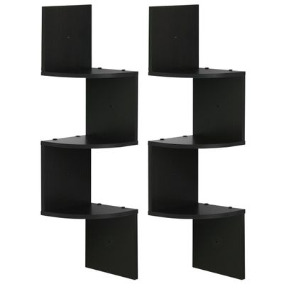 3 Tier Wall Mount Floating Corner Radial Shelf, Espresso - Set of 2
