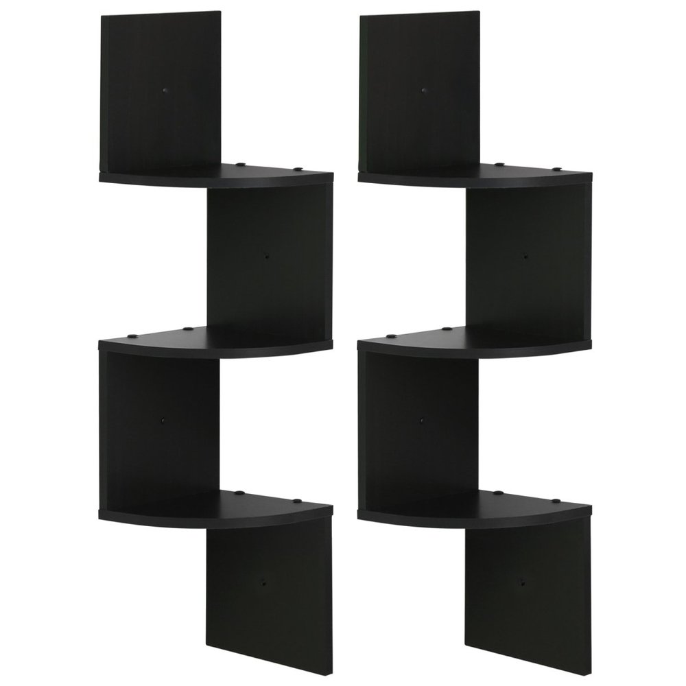 3 Tier Wall Mount Floating Corner Radial Shelf, Espresso - Set of 2