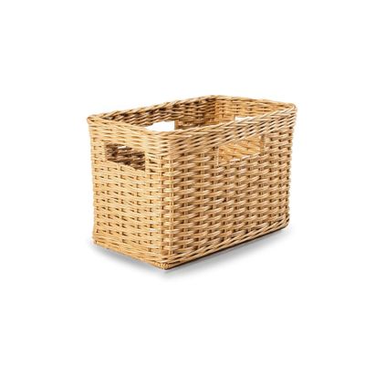 The Basket Lady Tall Rectangular Wicker Storage Basket, Small, 16.5 in L x 10.5 in W x 10.5 in H, Sandstone