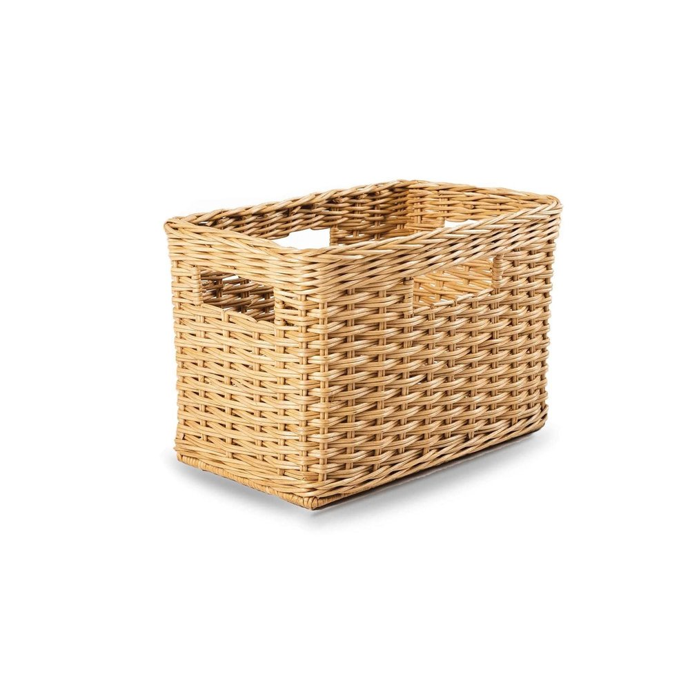 The Basket Lady Tall Rectangular Wicker Storage Basket, Small, 16.5 in L x 10.5 in W x 10.5 in H, Sandstone