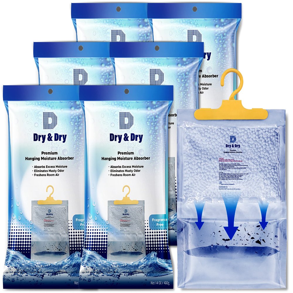 Dry & Dry Moisture Absorbers Dehumidifiers for Home, Basement, Bedroom, Small Dehumidifiers - Moisture Absorbers - White - 6 Packs (14 ounce/pack)