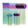 Silverware Flatware Cutlery Set, 30Pcs Tableware Set Mirror Dinnerware Bright Fruit Cake Fork Cutlery Set Stainless Steel Flatware Set For Kitchen (Color : Rainbow) view 1