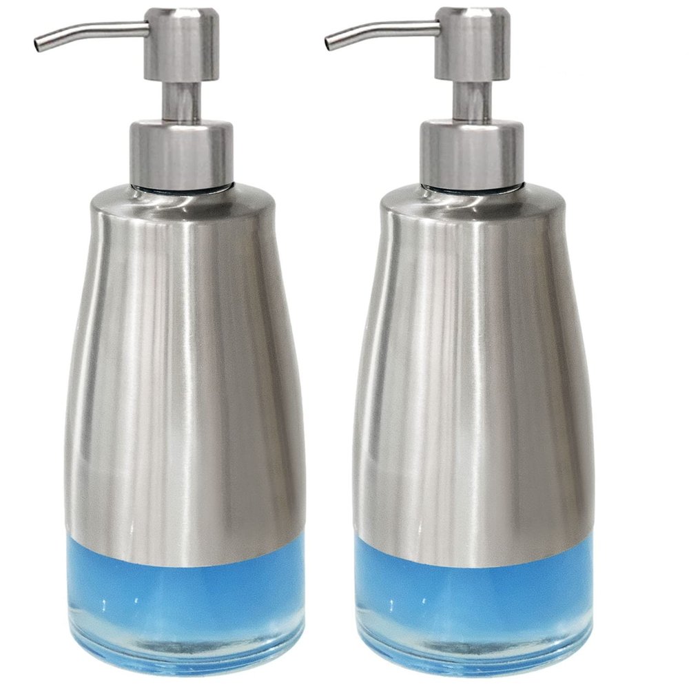 AUMIO 2 Pack Soap Dispenser Stainless Steel Case Glass Liner Hand Pump Dispenser, Refillable Liquid Hand Soap Dispenser for Bathroom & Kitchen - Brushed Nickel