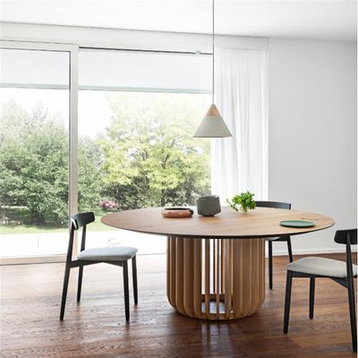 NIUYAO Solid Round Table with Hollow Pedestal, Natural Wood Wabi-sabi Style Furniture 39.5" in Round for Dining Room Kitchen Leisure Coffee Table