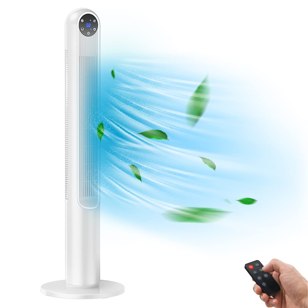 Tangkula 42-Inch Tower Fan with Remote Control, 80 Oscillating Standing Fan w/LED Display, 12H Timer & 3 Wind Modes, Portable & Quiet Floor Bladeless Fan for Bedroom Living Room Home Office (White)